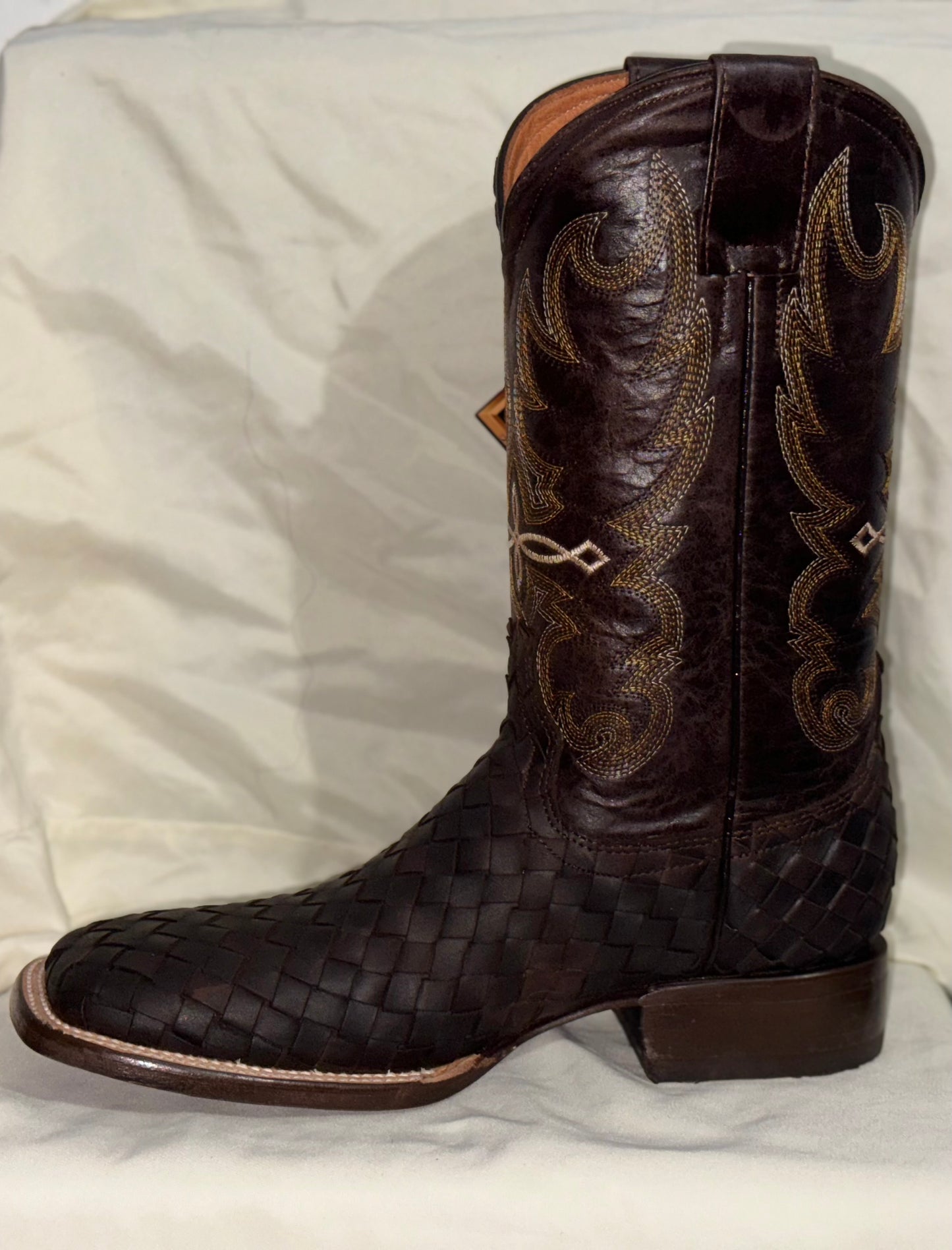 Men's Brown Checkered Pattern Boot