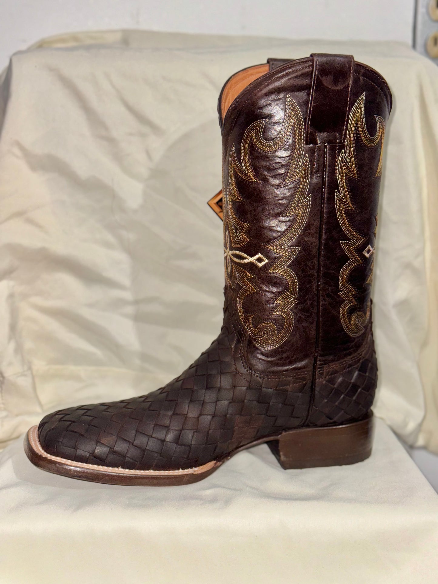 Men's Brown Checkered Pattern Boot